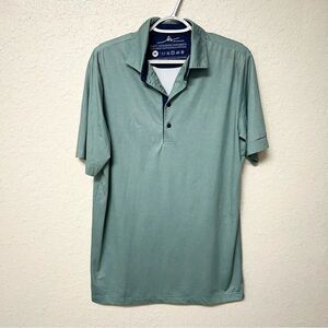 Boston Scott Polo Shirt Mens Green Skull Print Golf Performance UPF Stretch Sz M
